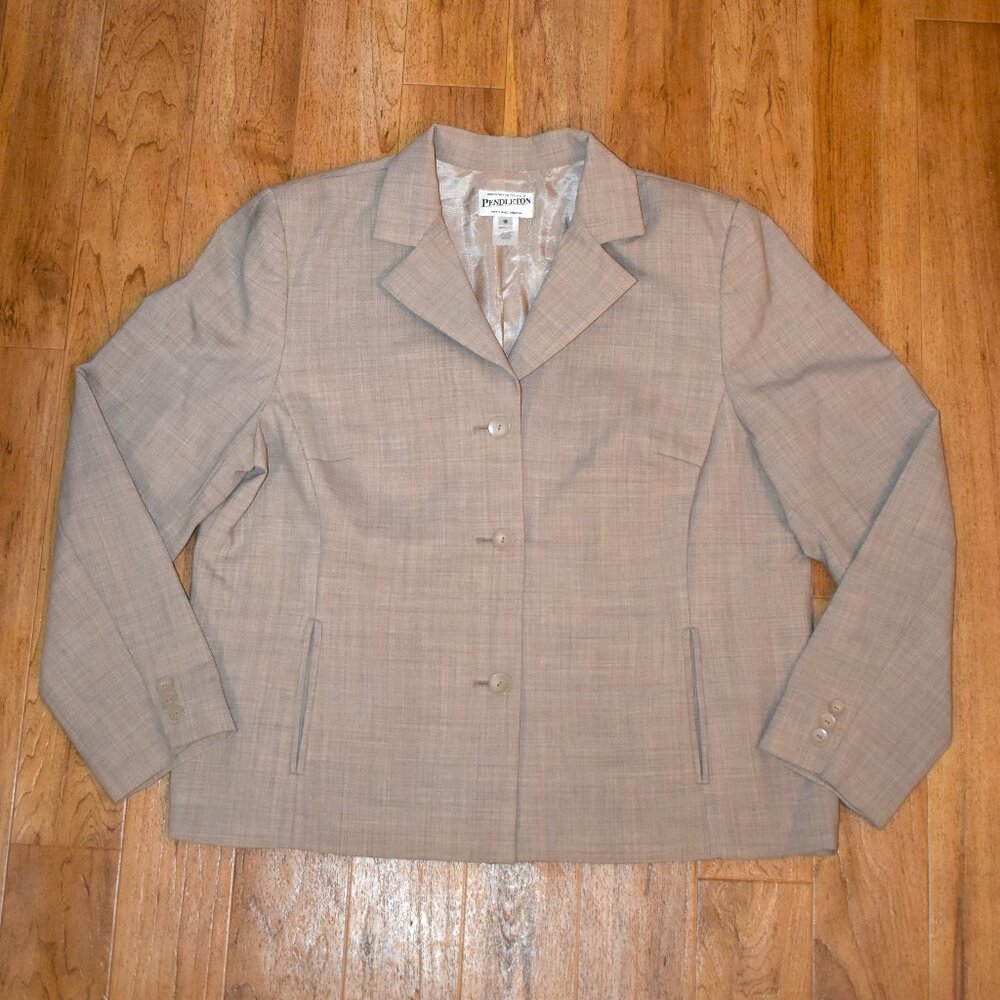 Pendleton Blazer Women 16 Tan Wool Blend 3-Button Professional Jacket